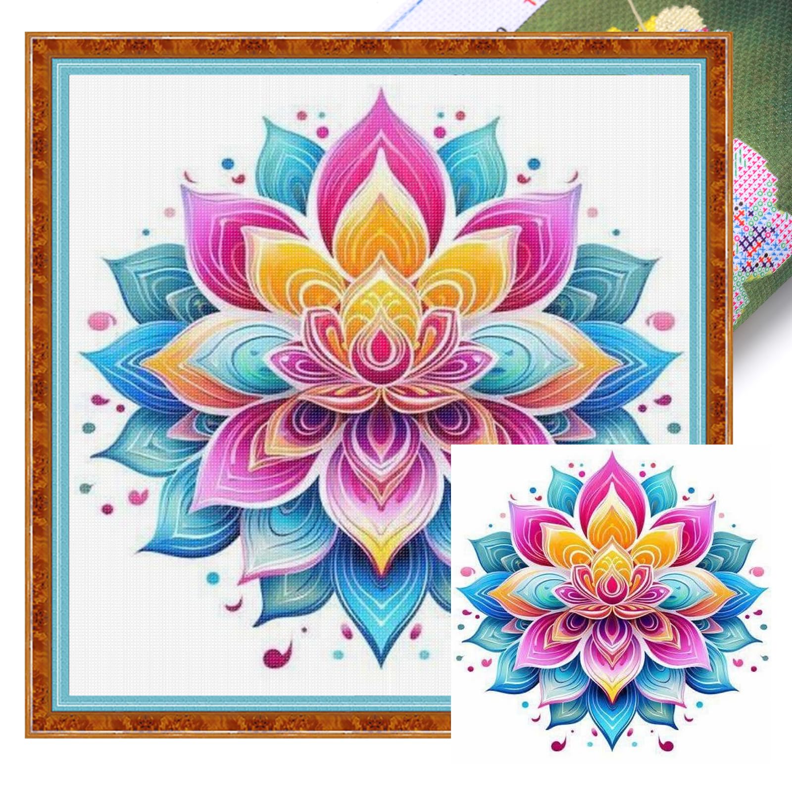 Poetrydraw Multicolor Mandala Lotus Full 11Ct Diy Stamped Cross Stitch Kit 45X45cm For Home Wall Decor (11Ctacc-12527 C 45X45)