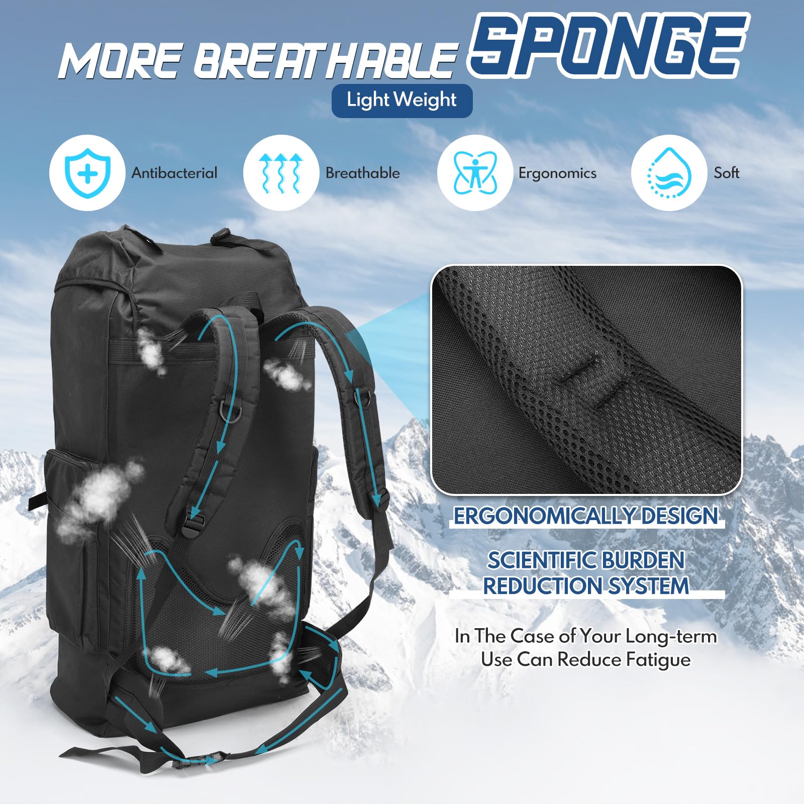 Sac à Dos Trekking Camping 100L Imperméable avec Housse de Pluie pour Randonnée Voyage