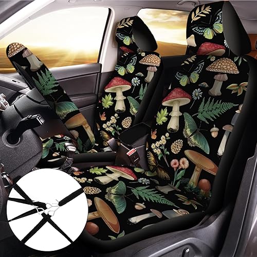 Miniatura 2 de 17 piezas de fundas de asiento de coche con diseño de hongos, accesorios completos para automóviles para mujeres y hombres, protector de asiento