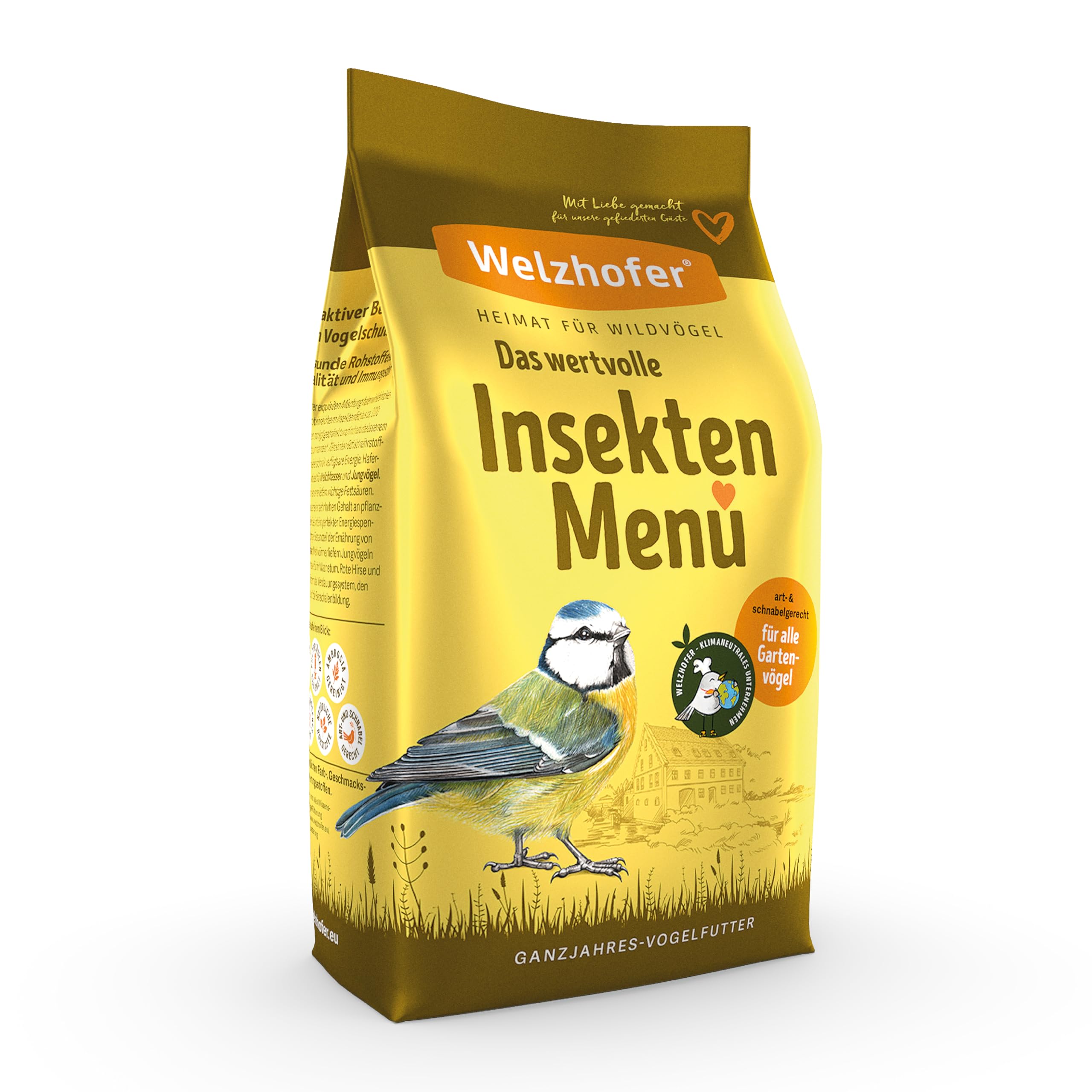 Insekten Menü 9kg, reichhaltiges Vogelfutter für Wildvögel mit Insektenfett & Mehlwürmern - Ohne Rosinen und künstliche Zusätze für Gartenvögel - Passend für Vogelhäuser & Futtersäulen