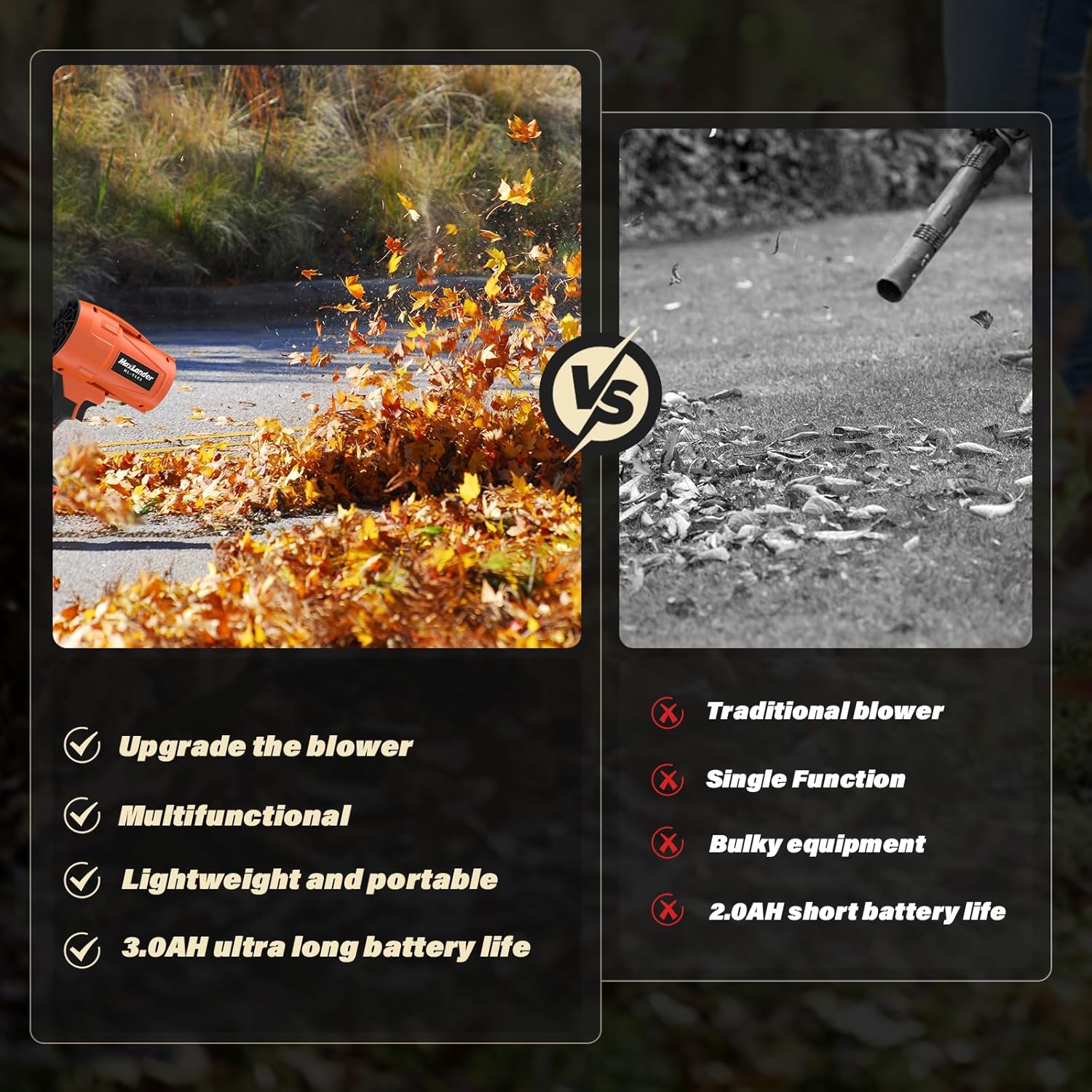 Electric Leaf Blower Cordless, 21V Handheld Leaf Blower with 3.0Ah Battey, 180000 RPM Battery Blowers with Adjustable Speed for Lawn Care, Patio Cleaning, Blowing Leaves and Dust