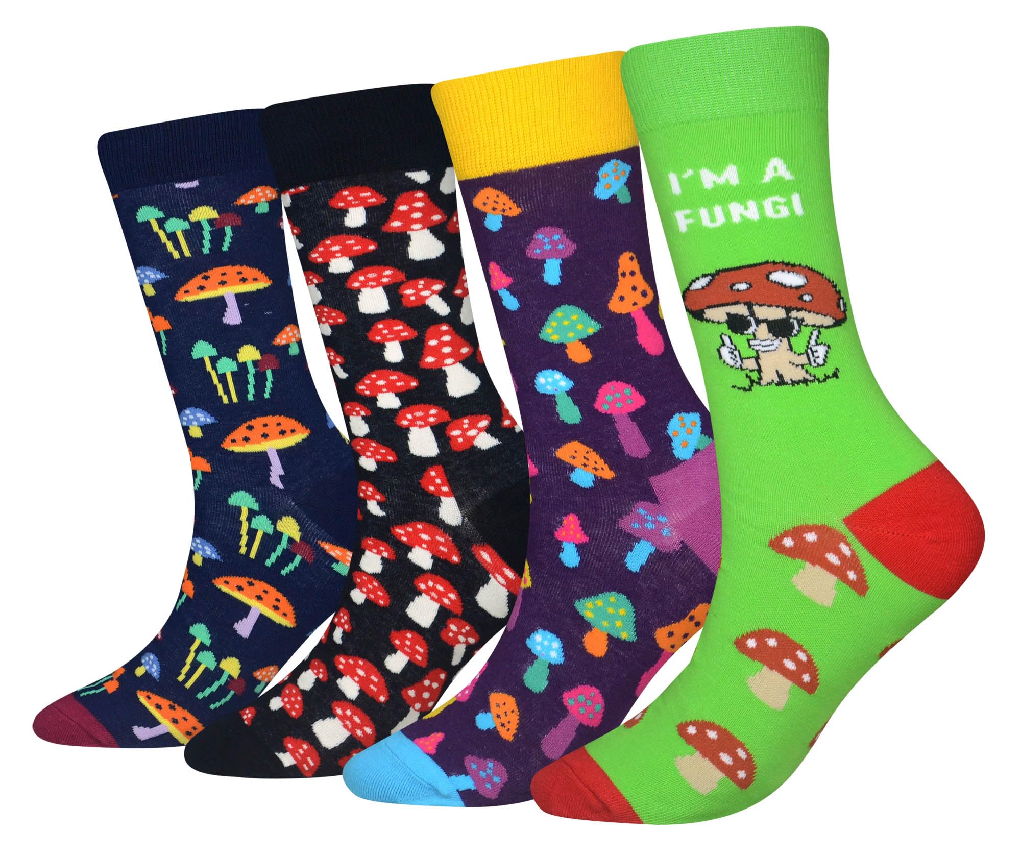 Cansok Men's Mushroom Socks Fungus Fungi Gift Funky Novelty Dress Crew Socks (Mushroom - 4 pairs)