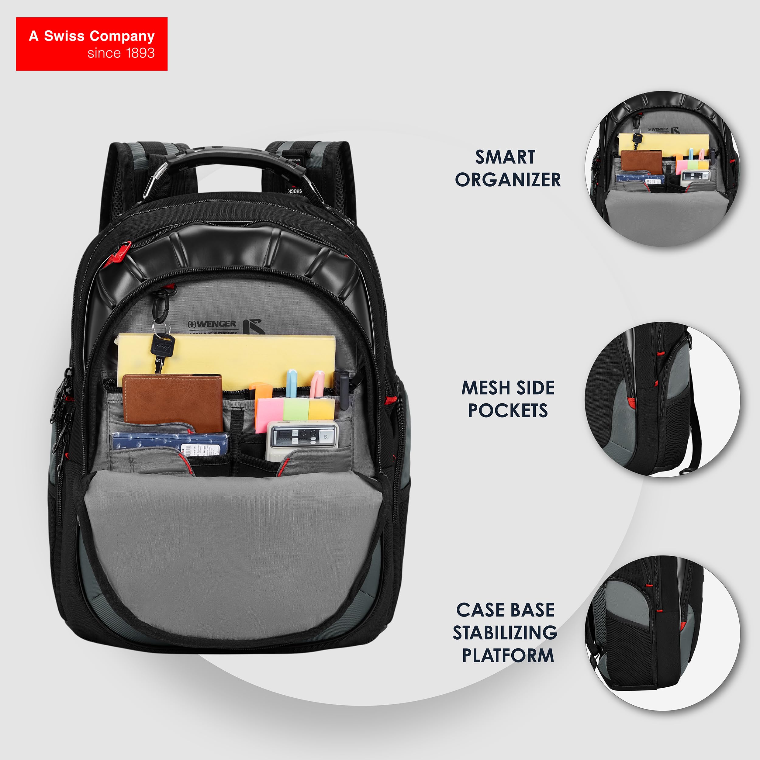 Sac à Dos WENGER Synergy - Parfait Pour Ordinateur 16" Et Tablette 10" - Noir/Gris - Idéal Bureau & Voyages