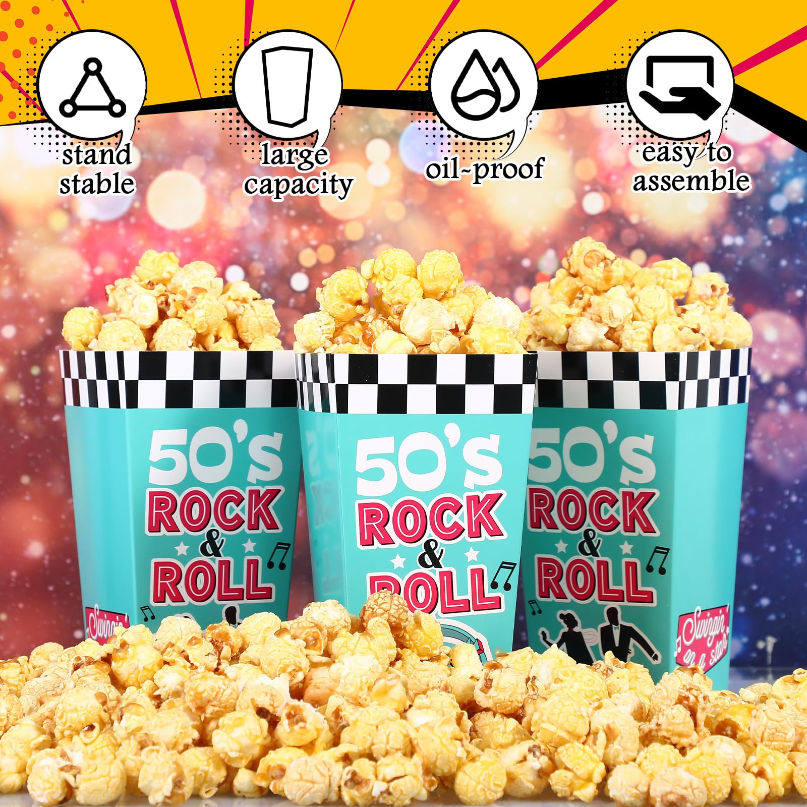 Zicopro 50 pcs Popcorn Boîtes, Petites Boite Bonbon en Papier, Pot Popcorn Rétro pour Les Fêtes, Anniversaires, Soirées Cinéma et Soirées Pyjama (Rose