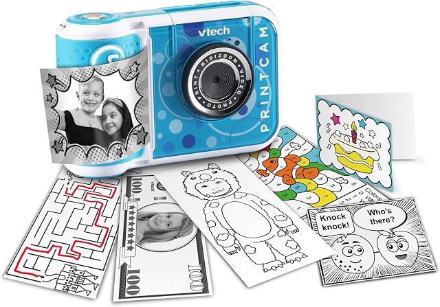Vtech KidiZoom Print Cam niebieska  aparat dla dzieci z funkcją drukowania, selfie i wideo, efektami, graniem itp. dla dzieci w wieku 4-12 lat