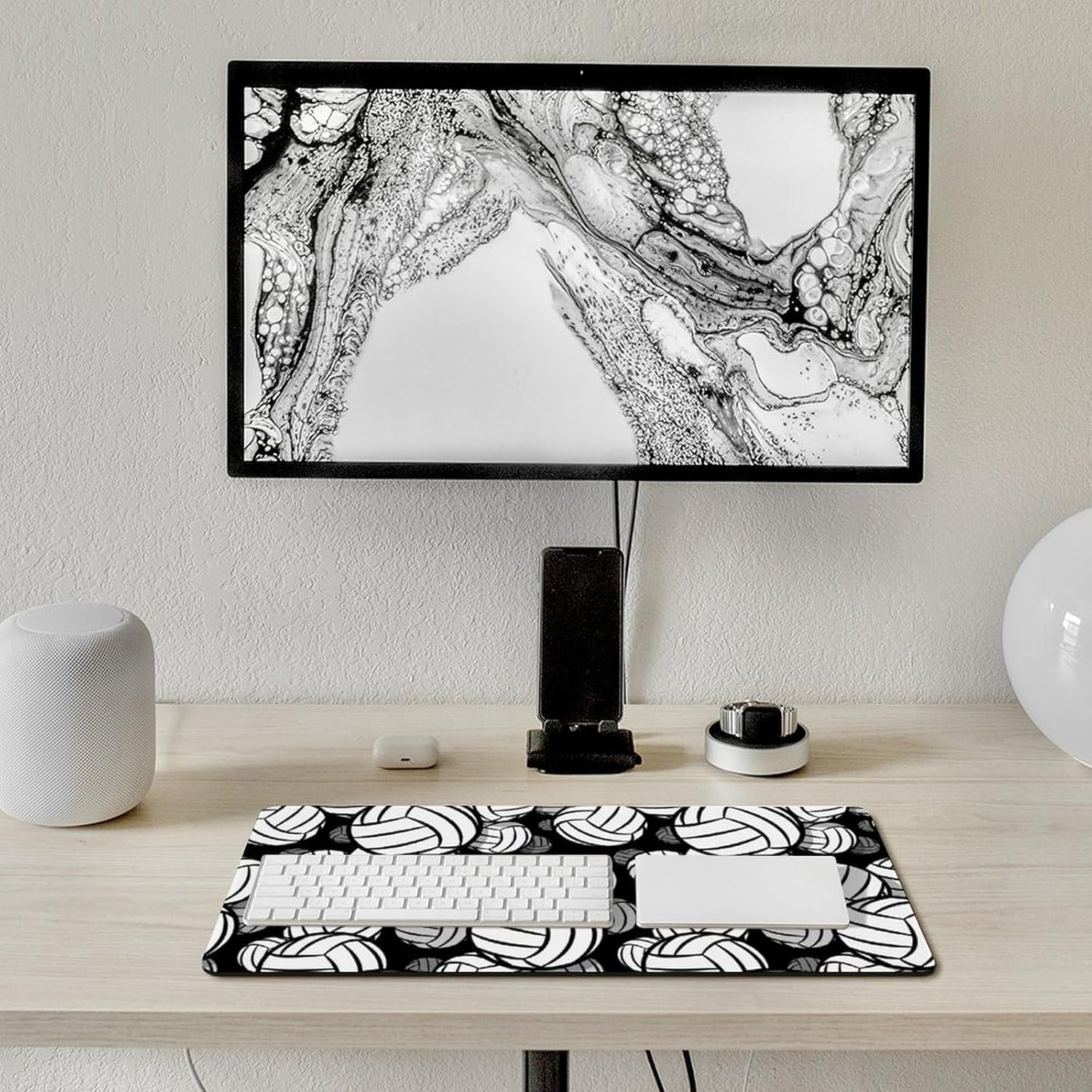 Black and White Volleyball Ball Fashionable Anti Slip Table Mat, Waterproof Mouse Protection Pad 30x60cm