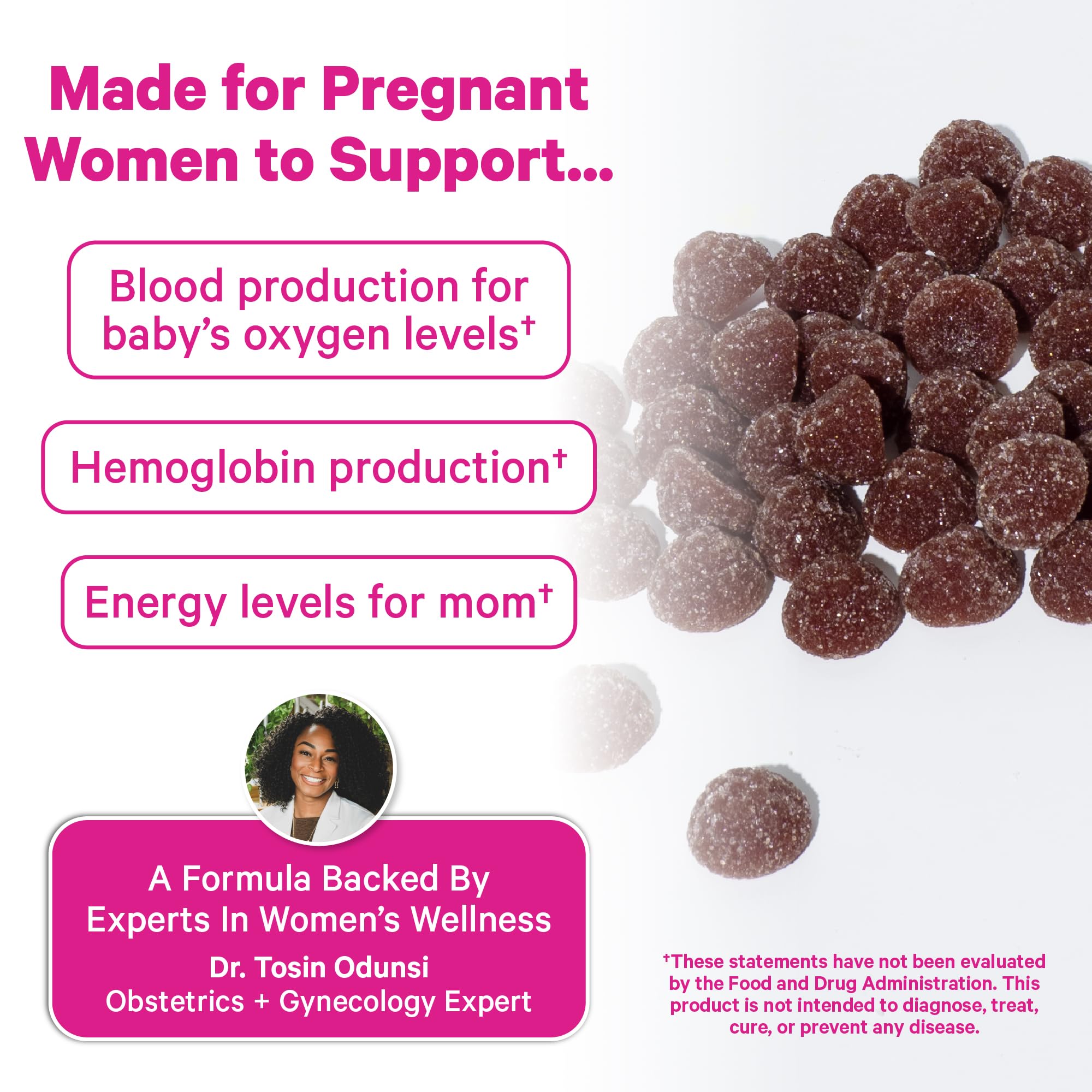 Pink Stork Prenatal Iron Supplement Gummies for Women, 20 mg, 60 Count — Amazon image 3