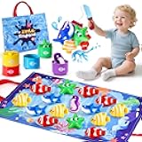 LovesTown Montessori Toys for Toddlers, Preschool Learning Toys Cloth Fishing Games with Stacking Cups Color Sorting Game for Kids Boys Girls Christmas Party Favors Gifts