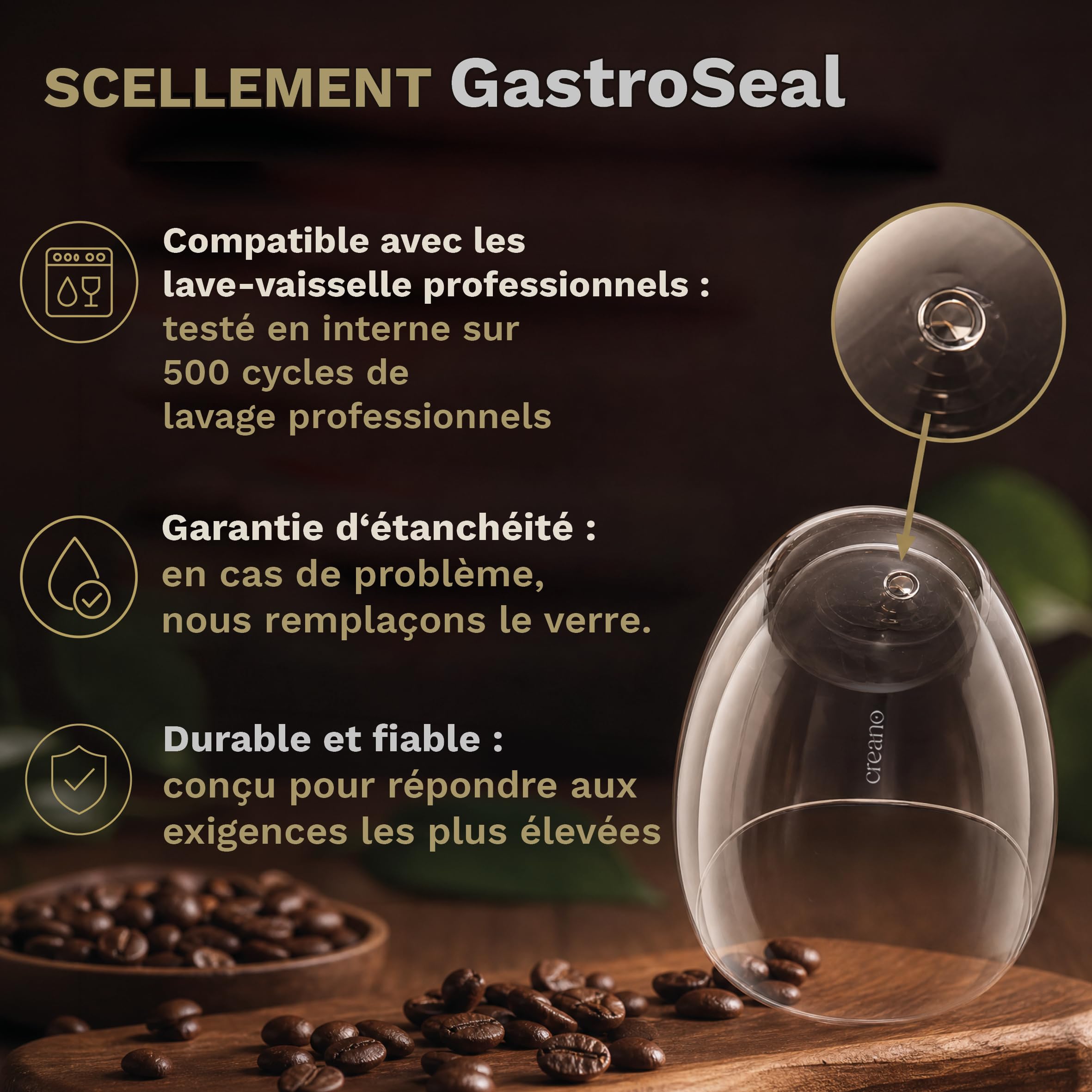 Creano PREMIUM Verres à double paroi 250 ml – Lot de 6 | 100 % compatibles lave-vaisselle grâce au joint GastroSeal – Qualité professionnelle