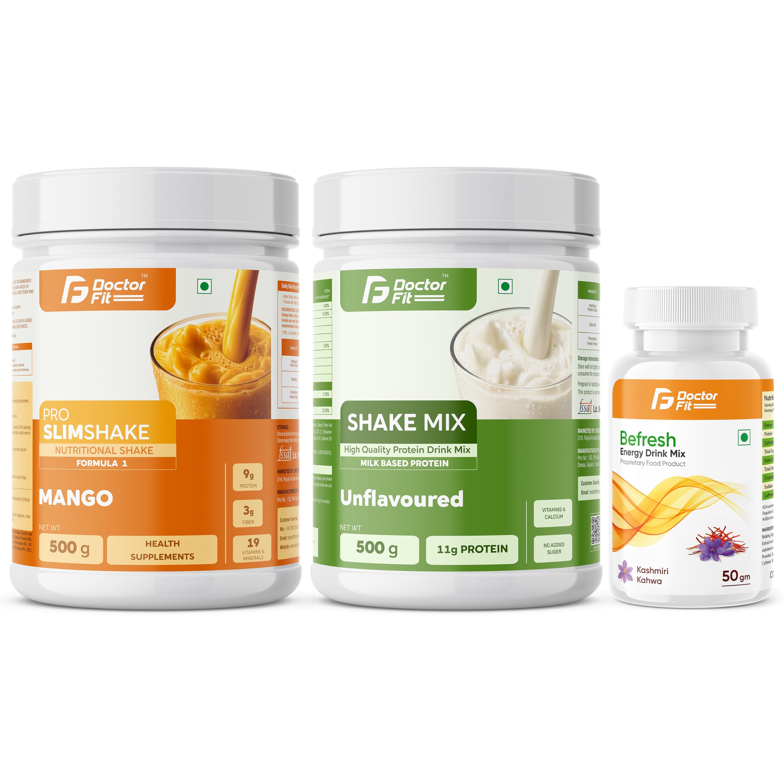 DOCTORFIT Pro Slimshake Formula 1 Vanilla 500g + ShakeMix Unflavoured 500g + Befresh Lemon Energy Drink Mix 50g | Nutritional & Protein Combo - 1050gm (Vanilla Shake + Shake Mix + Befresh Lemon) — Amazon image 17