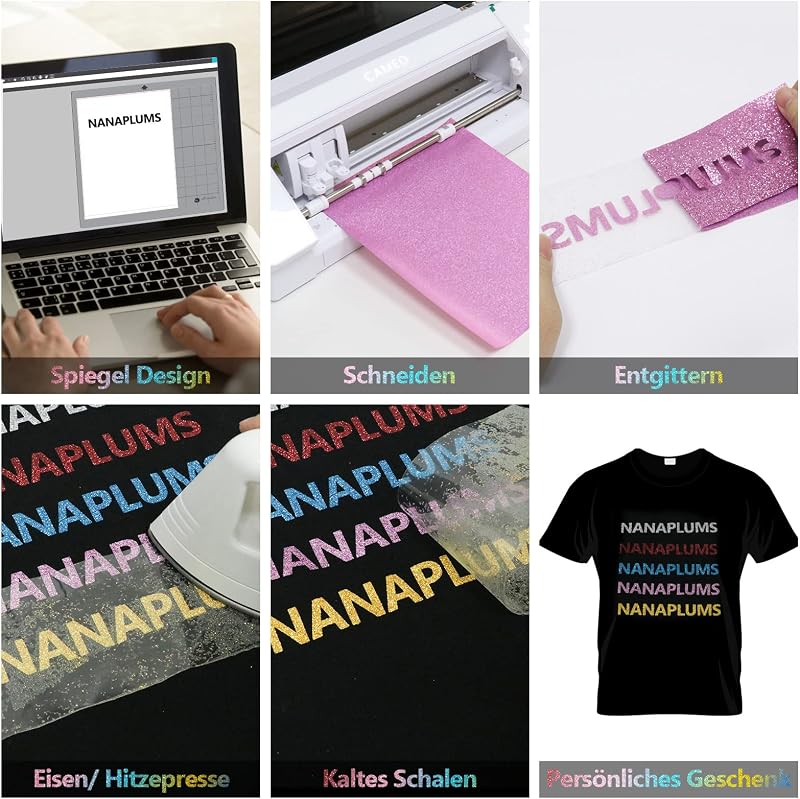 NANAPLUMS Glitteres Vasalható Vinyl Fólia - 30,5x25,4 cm Hőtranszfer Textil Fólia DIY Pólókhoz, 10 Csillogó Színben