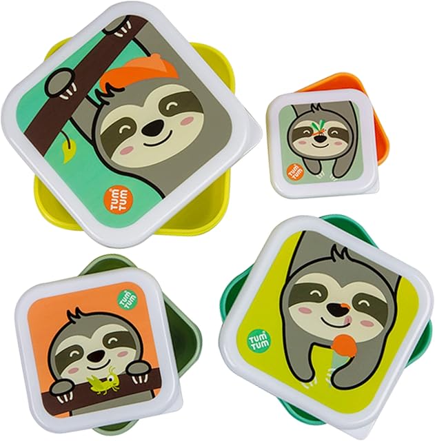 TUM TUM Nesting Snack Pots for Kids, Snack Boxes for Kids, Kids Snack Box Set, BPA Free - Stanley Sloth