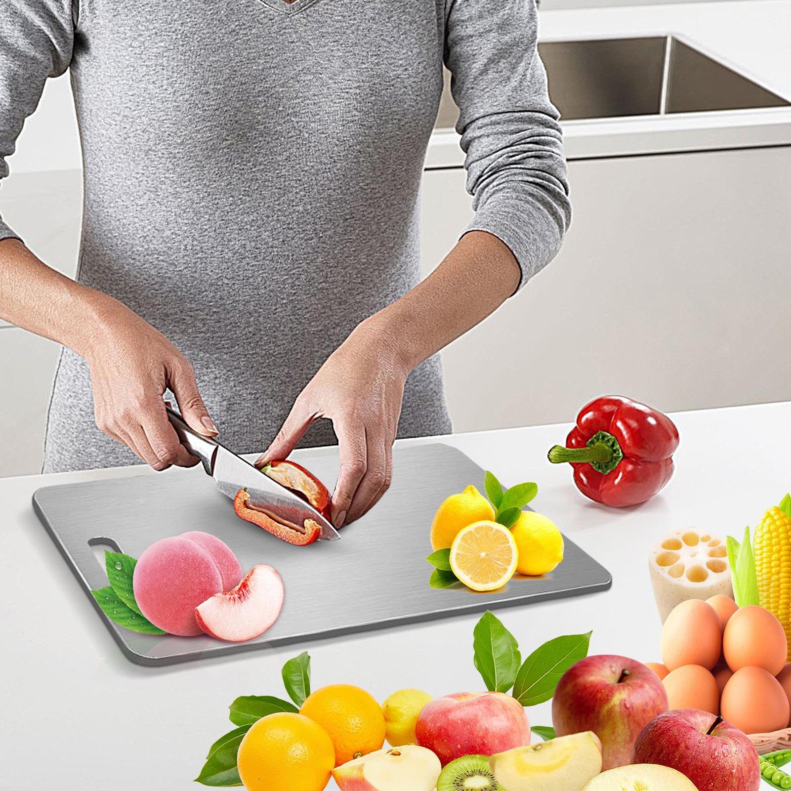 Tabla de cortar para alimentos, utensilios de cocina, preparación de comidas de doble cara, bandeja para carnes, para casa, apartamento restaurante, cocina, camping, jardín, barbacoa interior