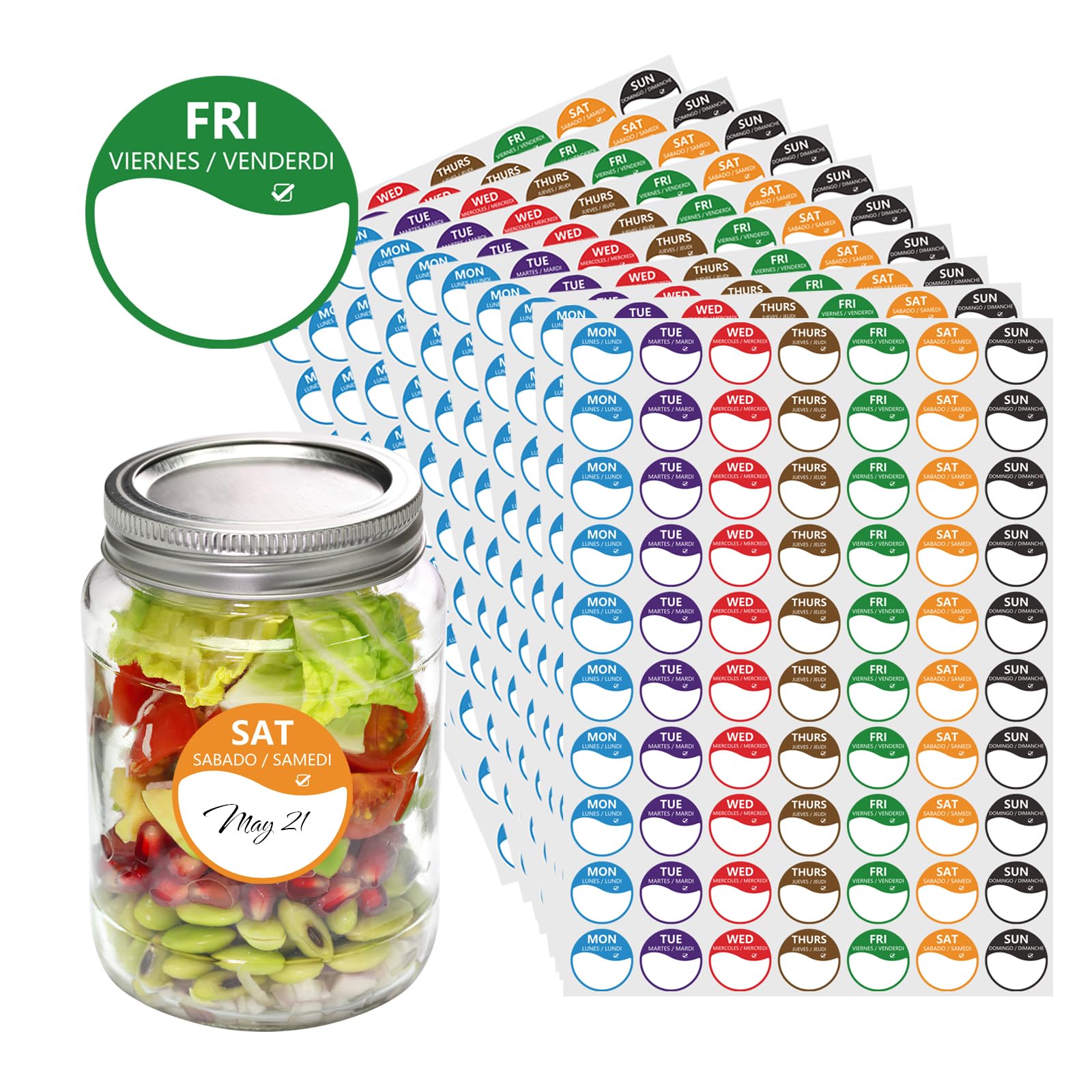 Days of The Week Stickers, 42 Sheet 2940pcs Food Labels Stickers, Circular Full Week Day Dots Food Labels for Commercial Kitchen, Restaurants, Catering Outlets
