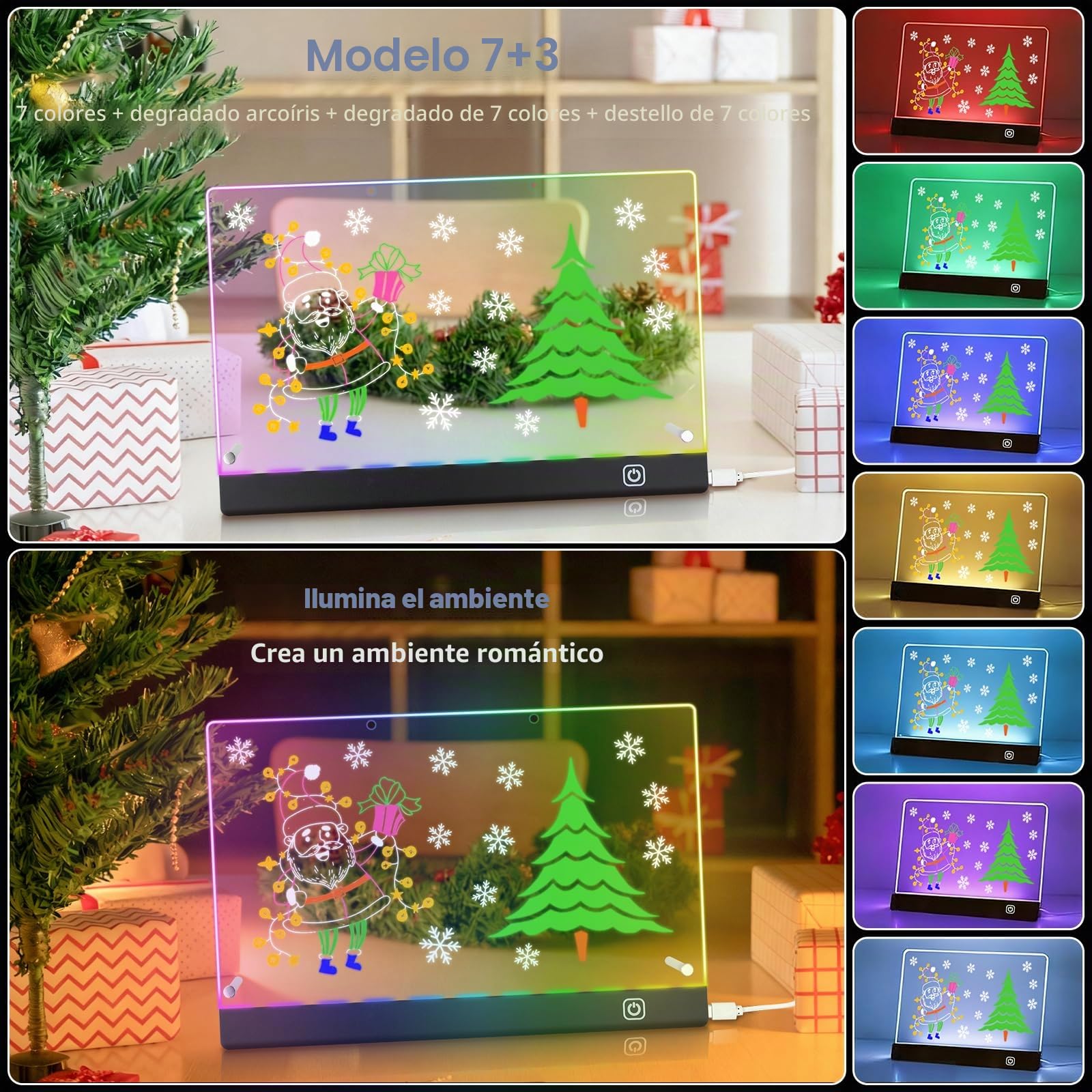 Pizarra LED Acrílica Borrable 32x21cm con 7 Bolígrafos Neón Tablero de Notas LED Iluminado con Soporte de Metal Regalo Creativo para Casa Oficina Niños