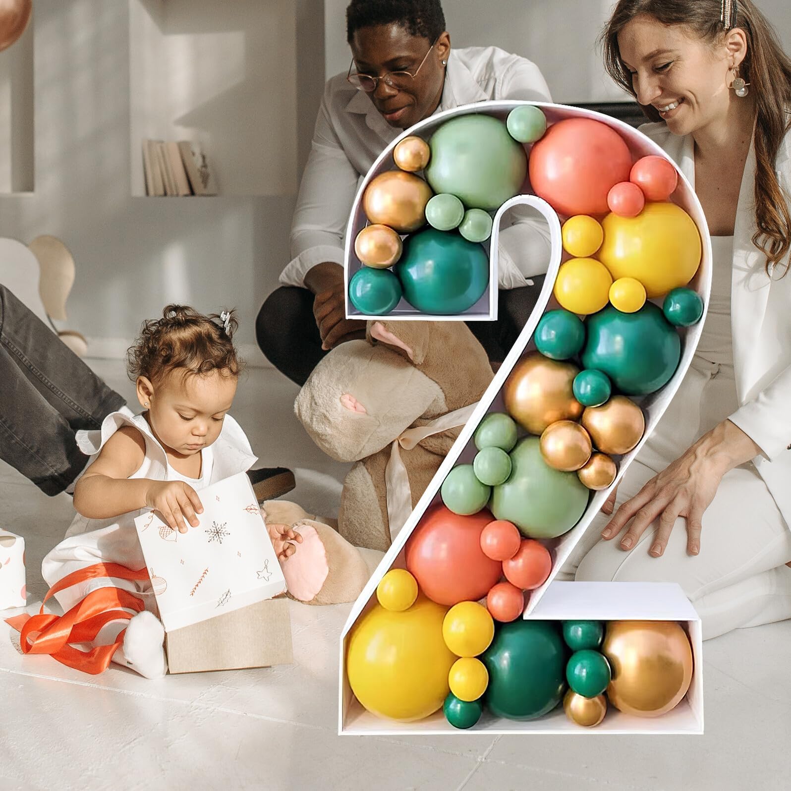 Ballonbox für Partydekorationen Zahl 2 für Geburtstage Weiß | Polystyrol, für Selbstgemacht und Tischdeko, Familien und Freunde, Dekorative Lösung, 1 Stück