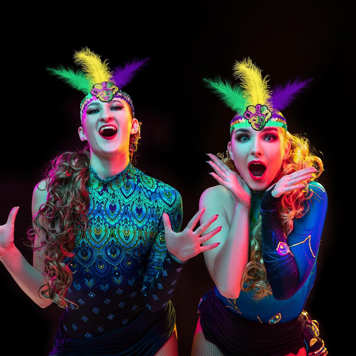 WILLBOND 3 Pcs Mardi Gras Headband Sequins Glitter Hair Band for Masquerade Mask Party 1920s Carnival Party Headwear - Image 5