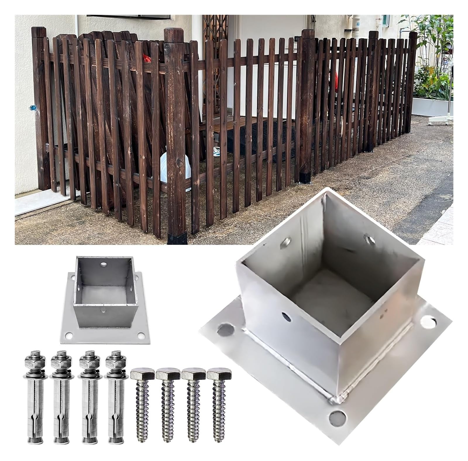Fence Posts， for Mailbox Post Deck Porch Railing, Heavy Duty Stainless Steel Square Fence Base, Thickness(50x50 Mm(2x2 in),2 Pcs)