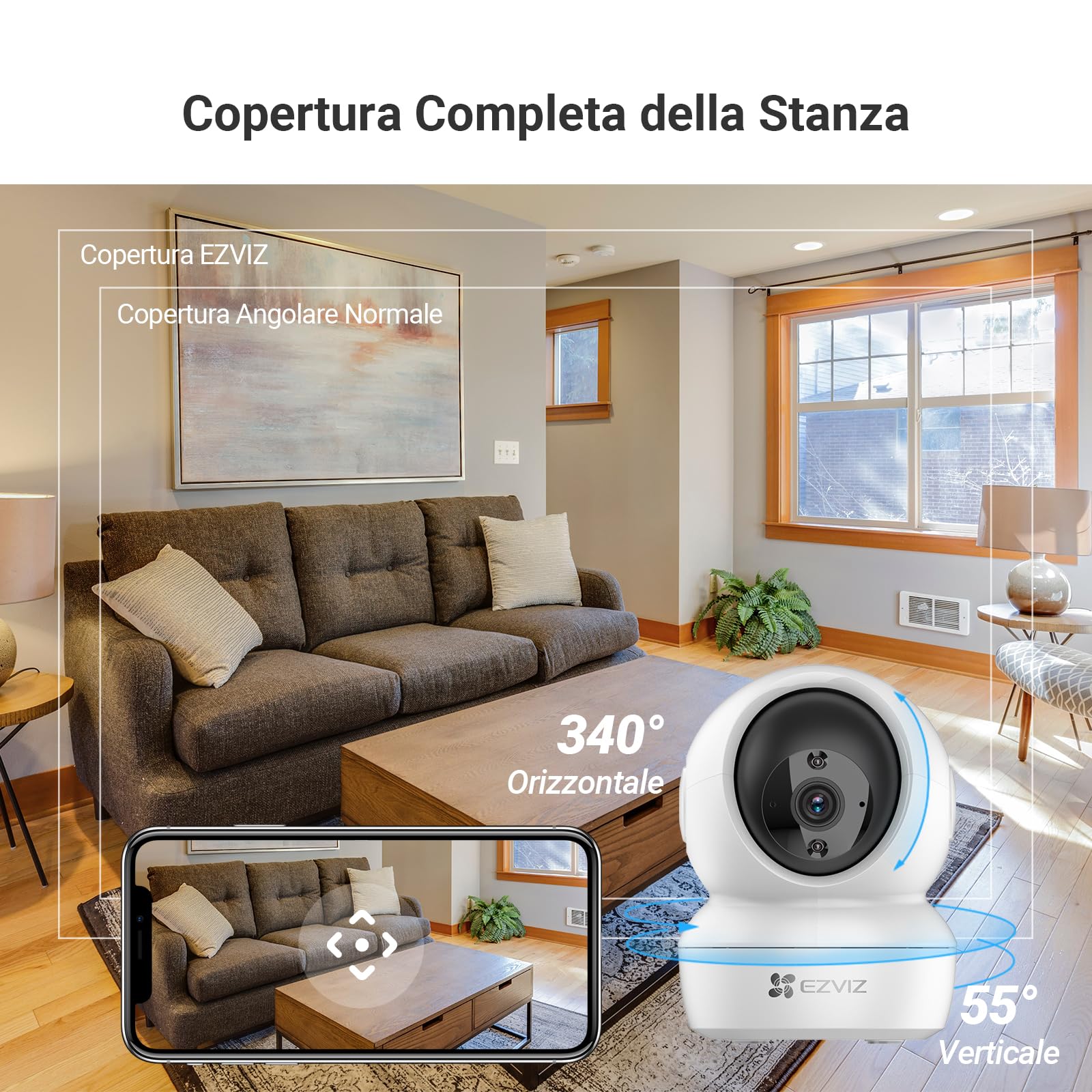 EZVIZ C6N Telecamera Wi-Fi Interno 1080p Videocamera Sorveglianza Interno Pan/Tilt/Zoom Compatibile con Alexa, Rotazione a 360°, Visione Notturna, Tracciamento del Movimento e Audio Kit 2