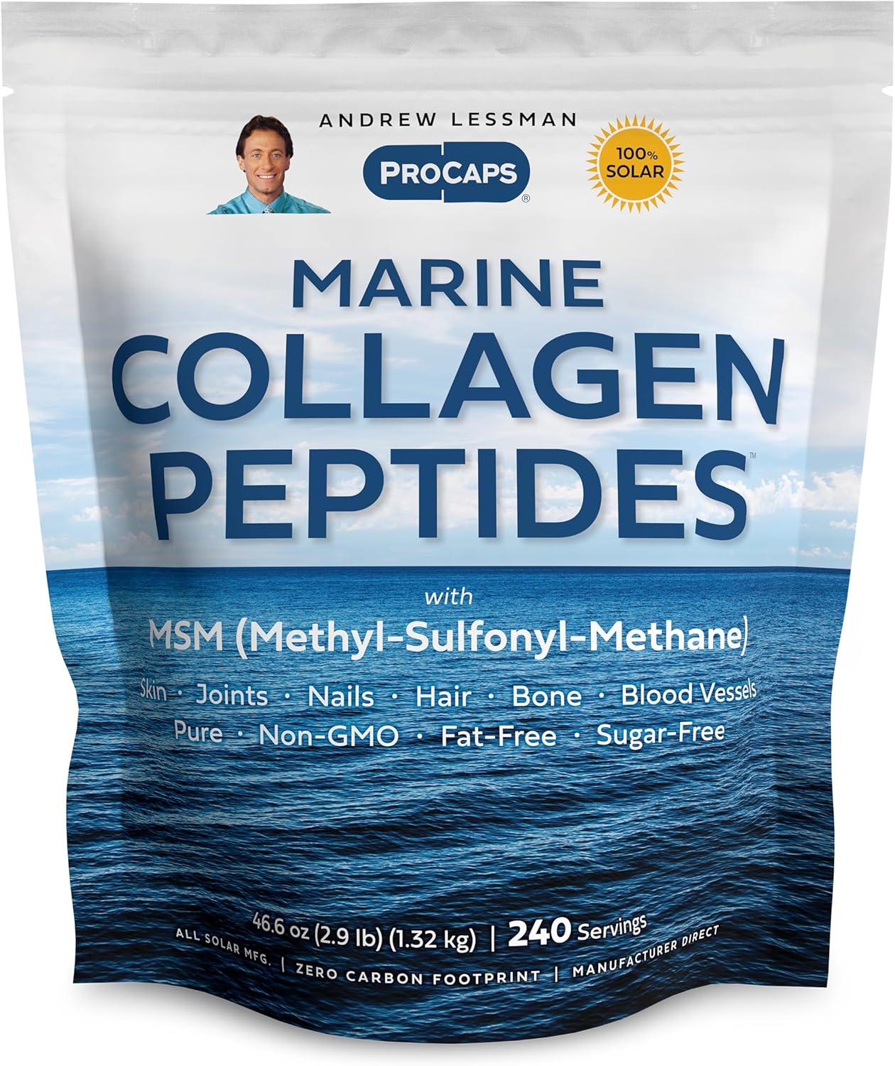 ANDREW LESSMAN Marine Collagen Peptides Powder and MSM 240 Servings - Supports Radiant Smooth Soft Skin, Comfortable Joints. Pure. Super Soluble No Fishy Flavor No Additives Non-GMO