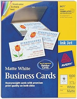 Avery 8471 Business Cards, Inkjet, Matte, 2-Inch x3-1/2-Inch, 1000/BX, White