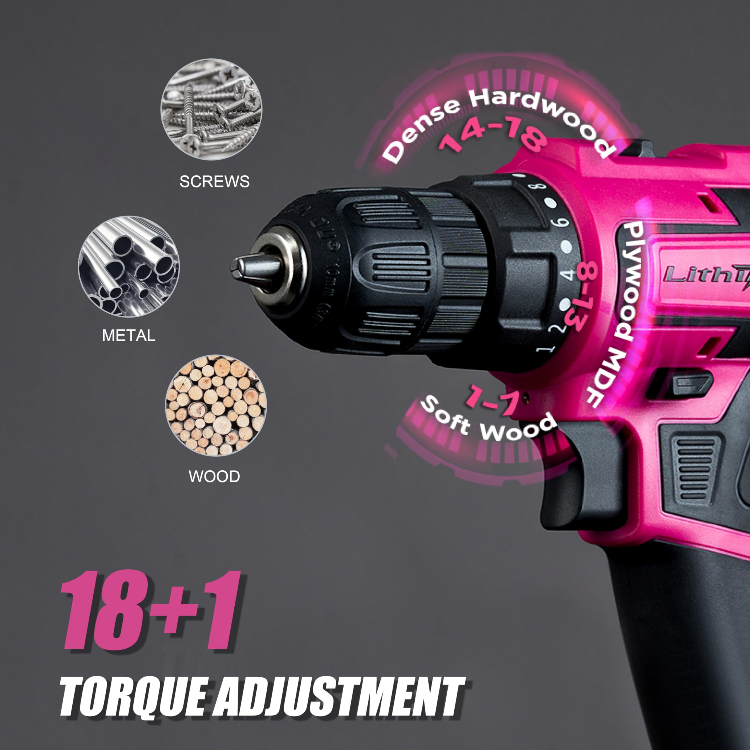 20 V rosa Akku-Bohrmaschinen-Set für Frauen – mit 2,0 Ah Akku und Ladegerät, 0,95 cm Schnellspannbohrfutter, leichtes elektrisches Bohrwerkzeug, 2 Geschwindigkeiten + 354 In-Lb Drehmoment