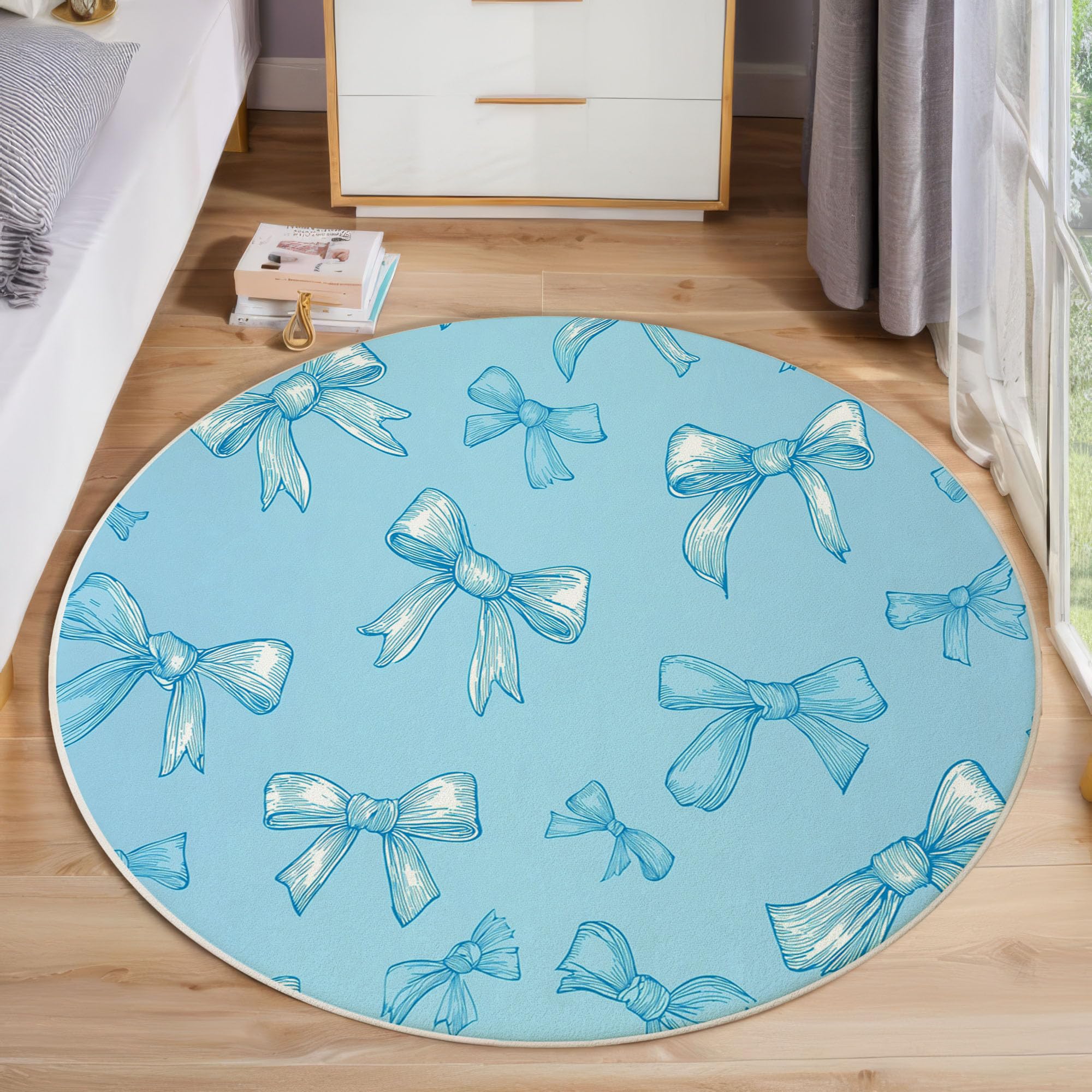 Tapis bleu royal 100 cm lavable et rond pour une chambre enfant accueillante