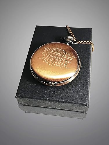 Miniatura 8 de Personalized Pocket watch, Gold Vintage Customized pocket watch engraved gift. Box included, Stainless chain and engraving is included.