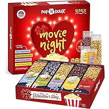 Valentines Day Gifts Movie Night Popcorn Gift Set, Valentines Day Gifts For Her Him, 10 Piece Set, 5 Gourmet Popcorn Kernels and 5 Popcorn Seasoning Flavoring, Kosher, Non-GMO Romantic Movie Night Gift Baskets Idea