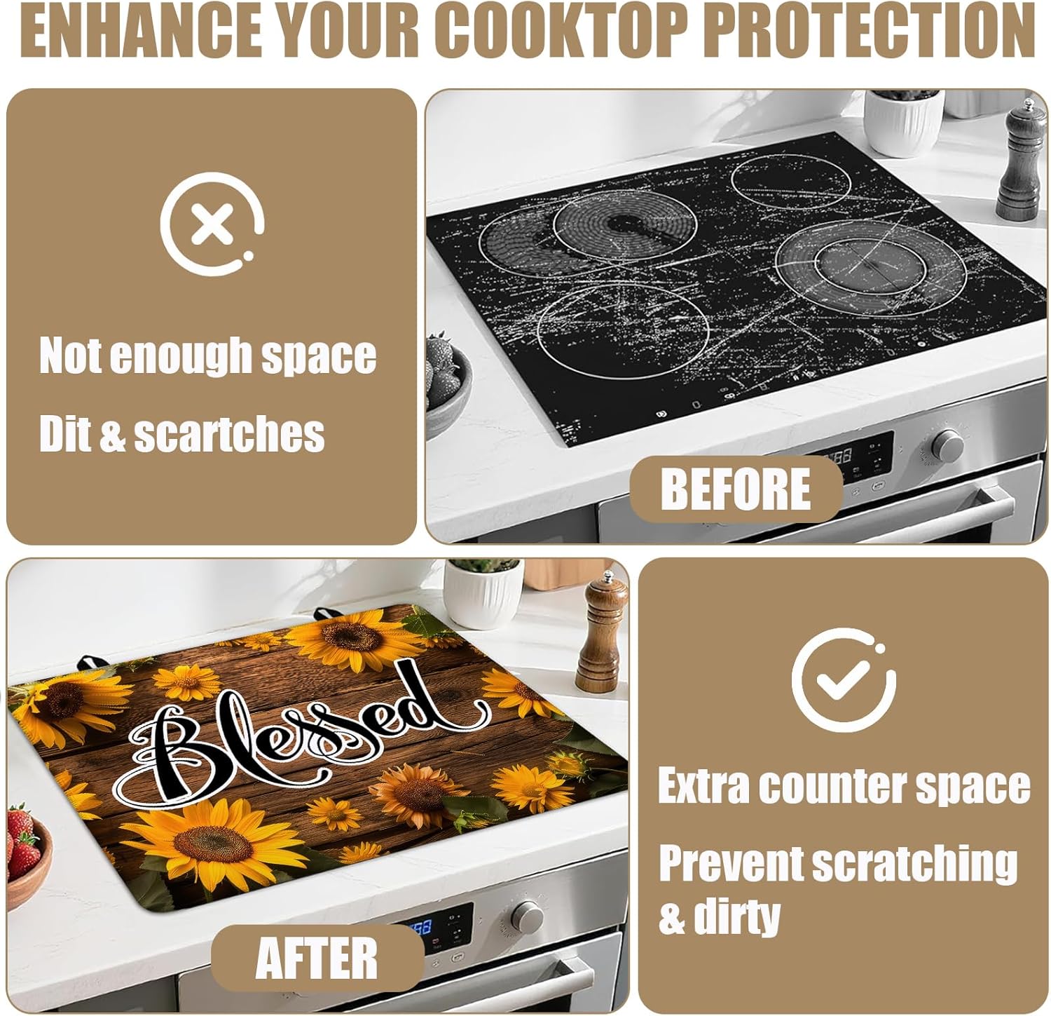 Blessed Vintage Sunflower Stove Top Covers for Electric Stove, Electric Gas Stove Pad Heat Resistant Range Cooktop Protector for Home Decor Kitchen 28"x20"