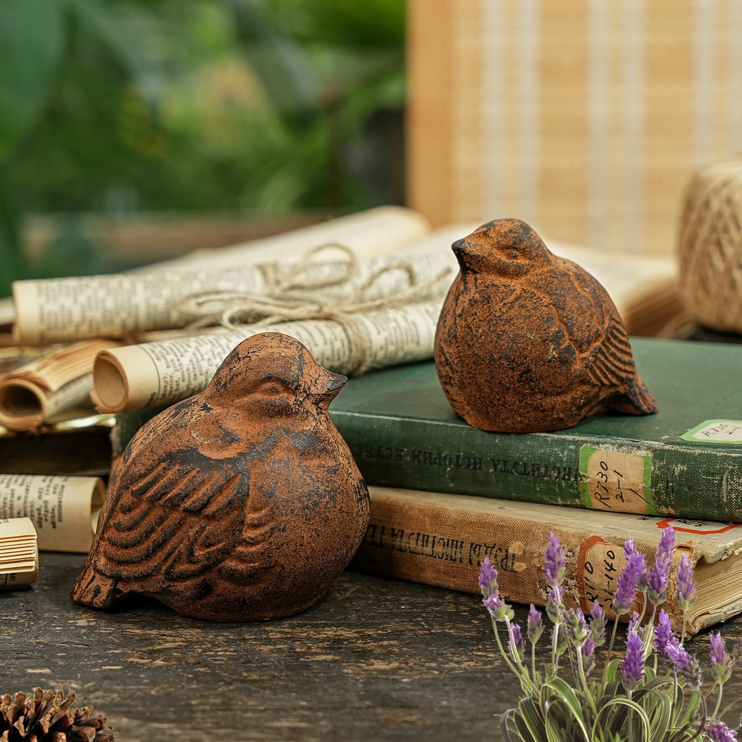 Sungmor Cast Iron Bird Statue, Vintage Animal Collection Figurines, Home Office Table Decor, Paperweight, Doorstop, Garden Lawn Cute Ornament, Rust Finish - Image 4