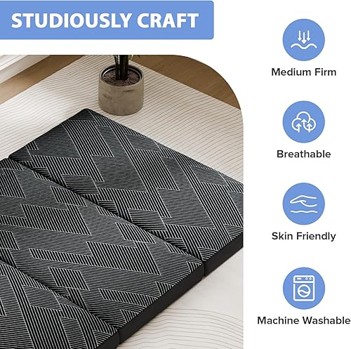 Miniatura 3 de Colchón plegable de tamaño individual – Colchón de espuma viscoelástica triple, asa y parte inferior antideslizante con funda lavable, sofá cama