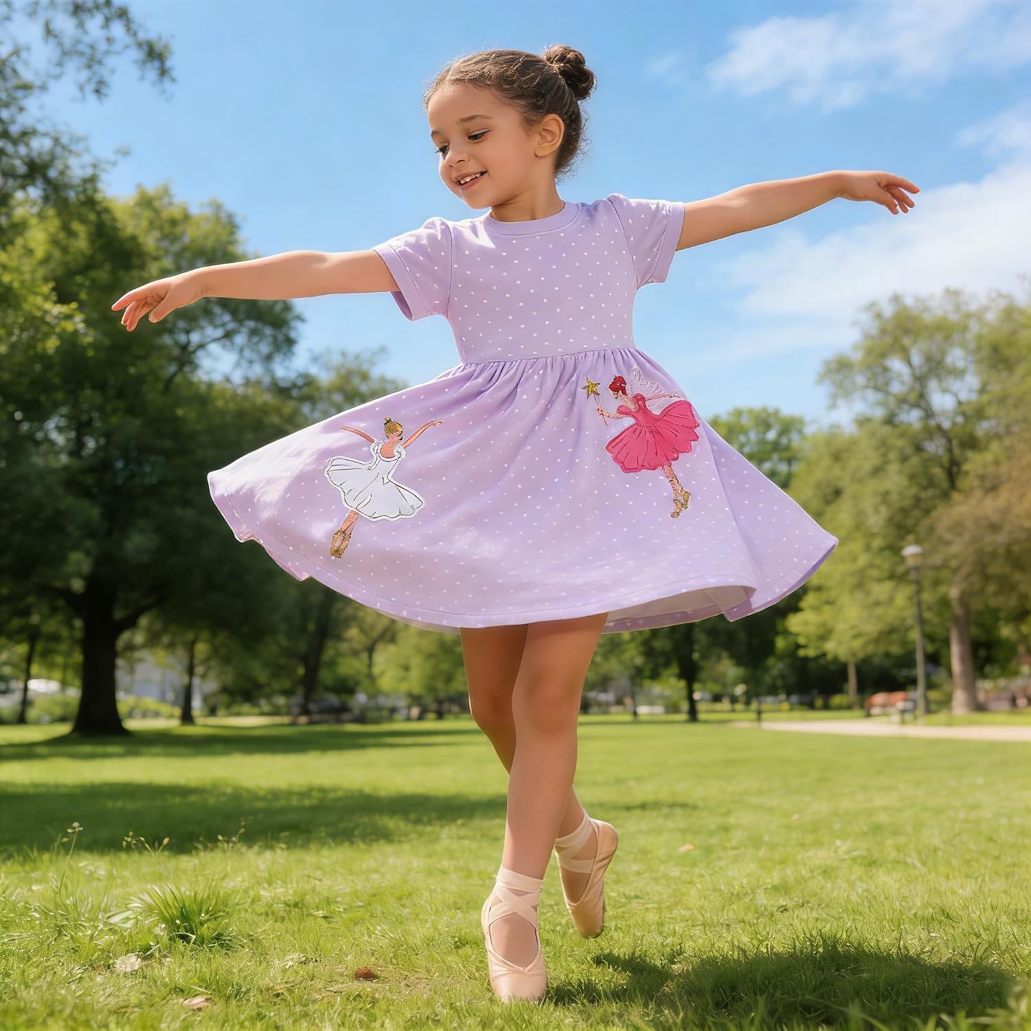 AIWUHE Toddler Girls Dress Cotton Casual Short Sleeve Striped Jersey Dresses Summer Cartoon Dinosaurs Appliques Shirt 2-7Y