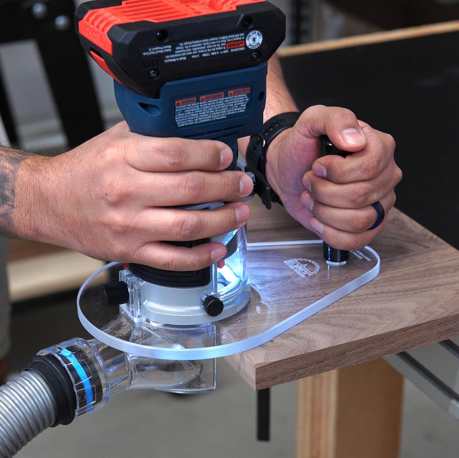 WOOD GRAIN JUNKIE® TrimFit Pro® SINGLE GRIP Router Base Plate, Pre-Drilled, Fits Bosch Colt 18V Cordless Compact Router GKF18V-25