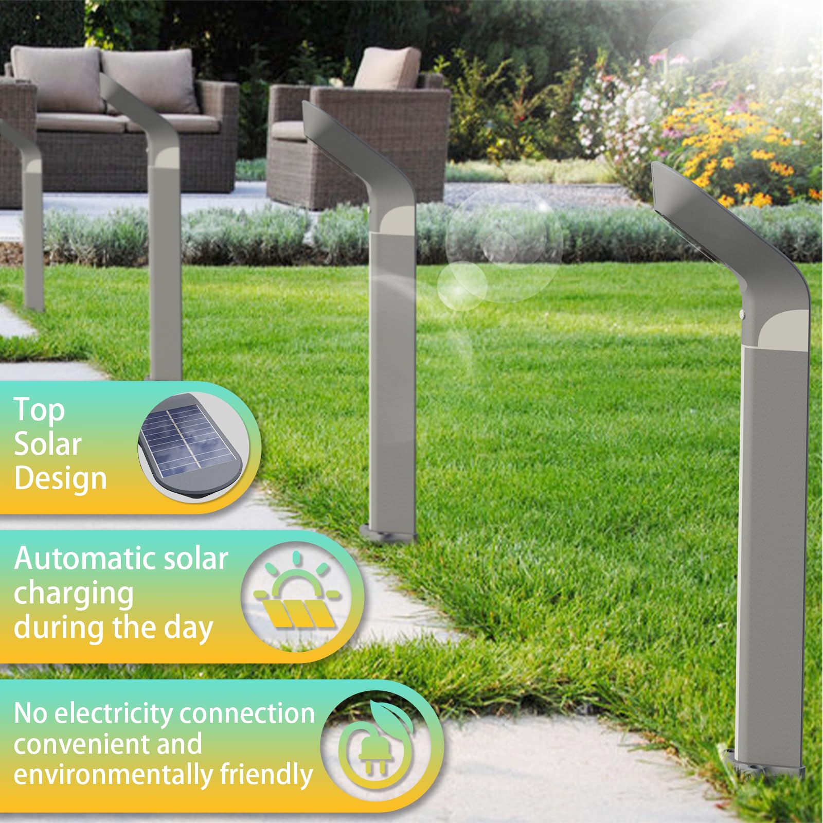 ACMHNC Solar Stehlampe Outdoor, 80 cm Pollerleuchte Außen | IP65 Wegeleuchte mit Bewegungsmelder, Aluminium, 3 Farben für Garten, Rasen, Gehweg