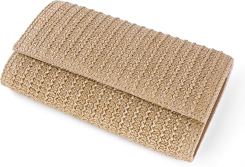 Vista 7 de Kseymeir Bolso de mano de paja para el hombro, bolso cruzado tipo sobre, bolso de rafia para verano, playa, viajes, moda 2026 Straw, Summer, Khaki