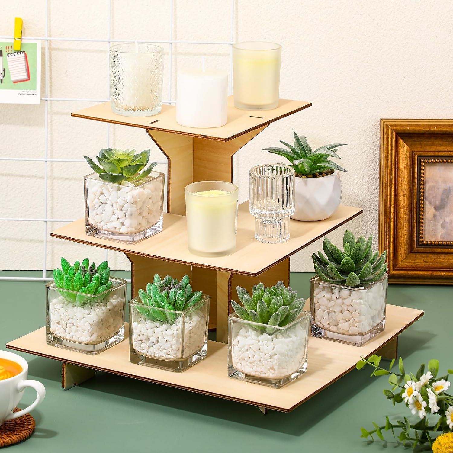 CroBlissful 2 Set 3-Tier Wooden Retail Table Straight Display Stand for Vendor Events with Shelves for Products 3 Step Portable Corner Display Rack for Retail Table Top, Craft Shows, Tradeshows