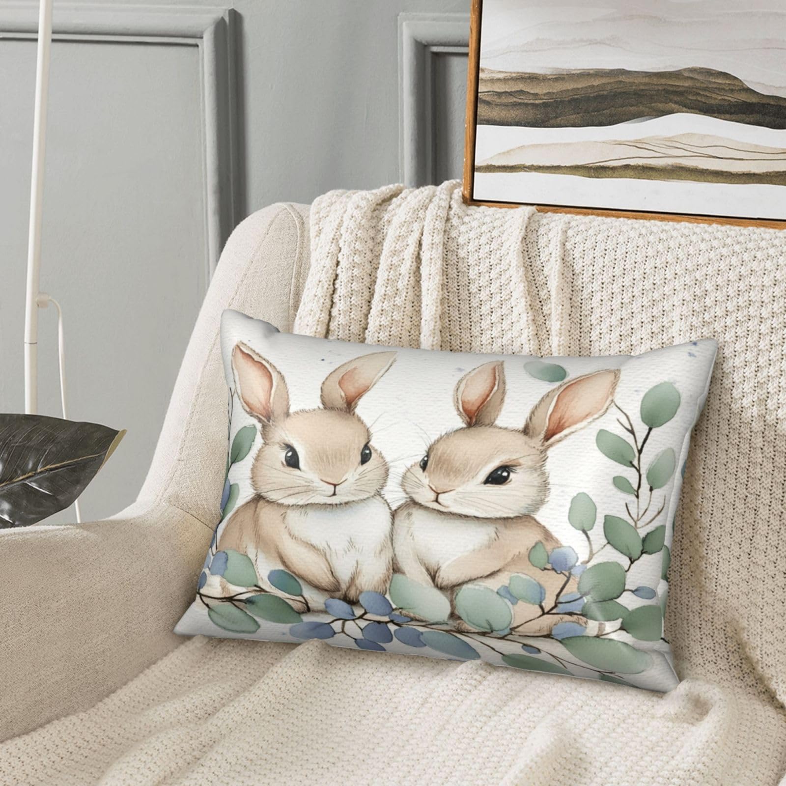 Cute Bunny Easter Satin Pillowcase Green Leaves Silk Pillow Cases for Hair and Skin Slipping Body Pillow Cover with Zipper Queen Size 20x30 Pillowcase Decorative for Kids Bedroom