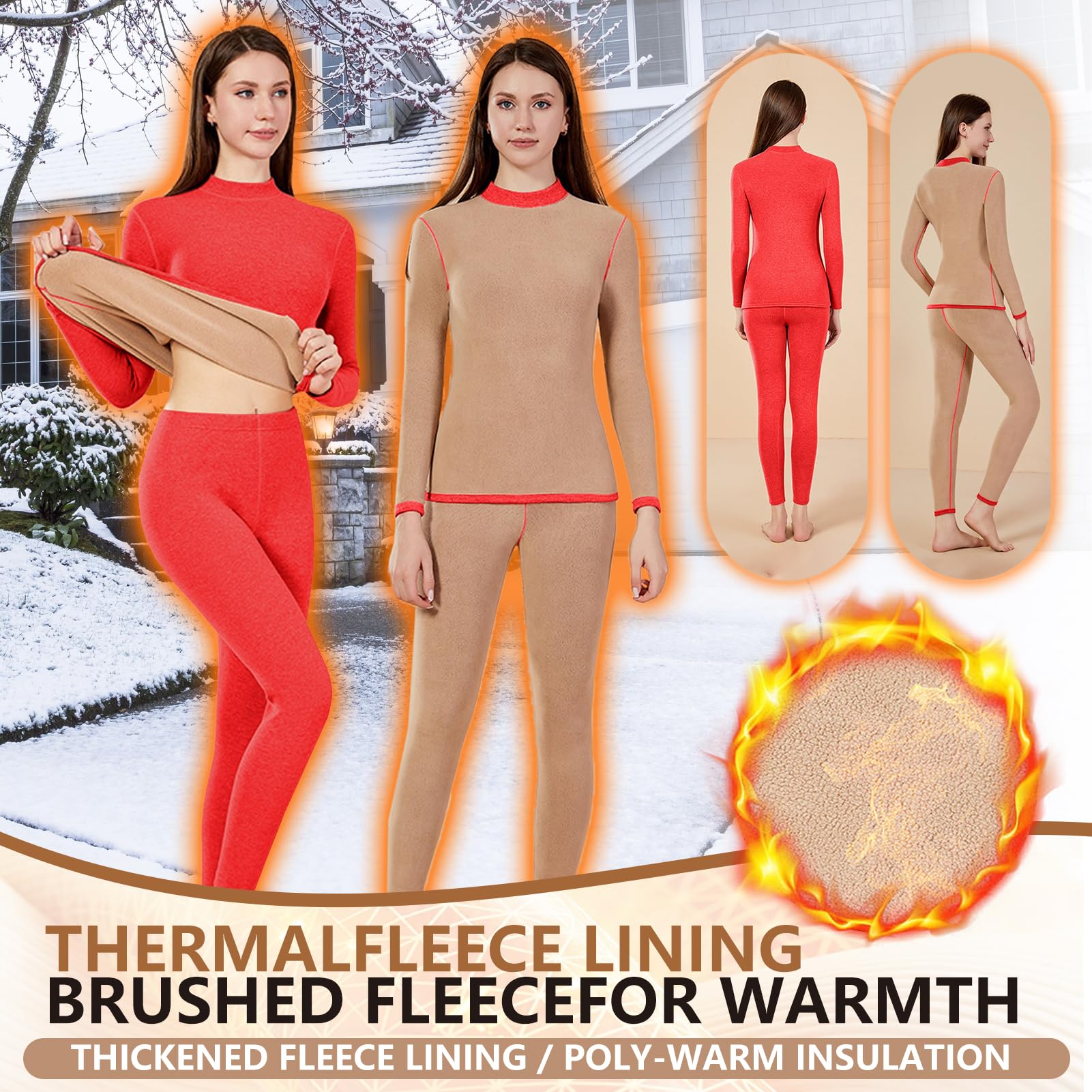 Donna Set Termico Intimo Completo, Biancheria Termica Funzionale per Sci e Invernale, Maglia a Lunga Manica & Pantaloni Base Traspirante