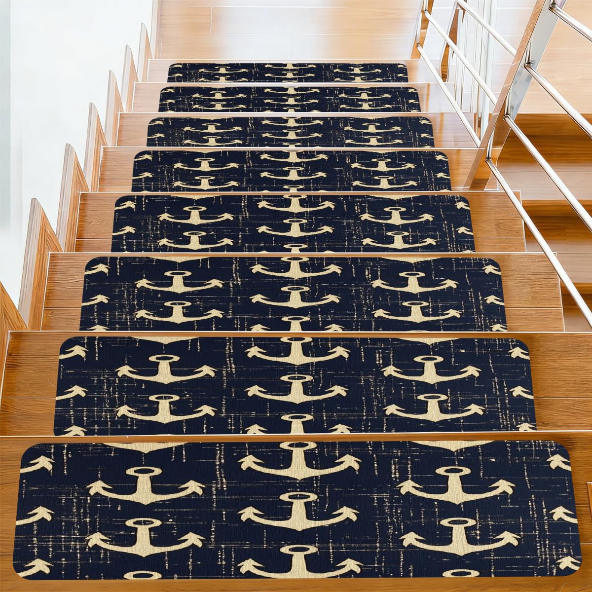 Peldaños de escalera antideslizantes para madera interior alfombras decorativas azul marino