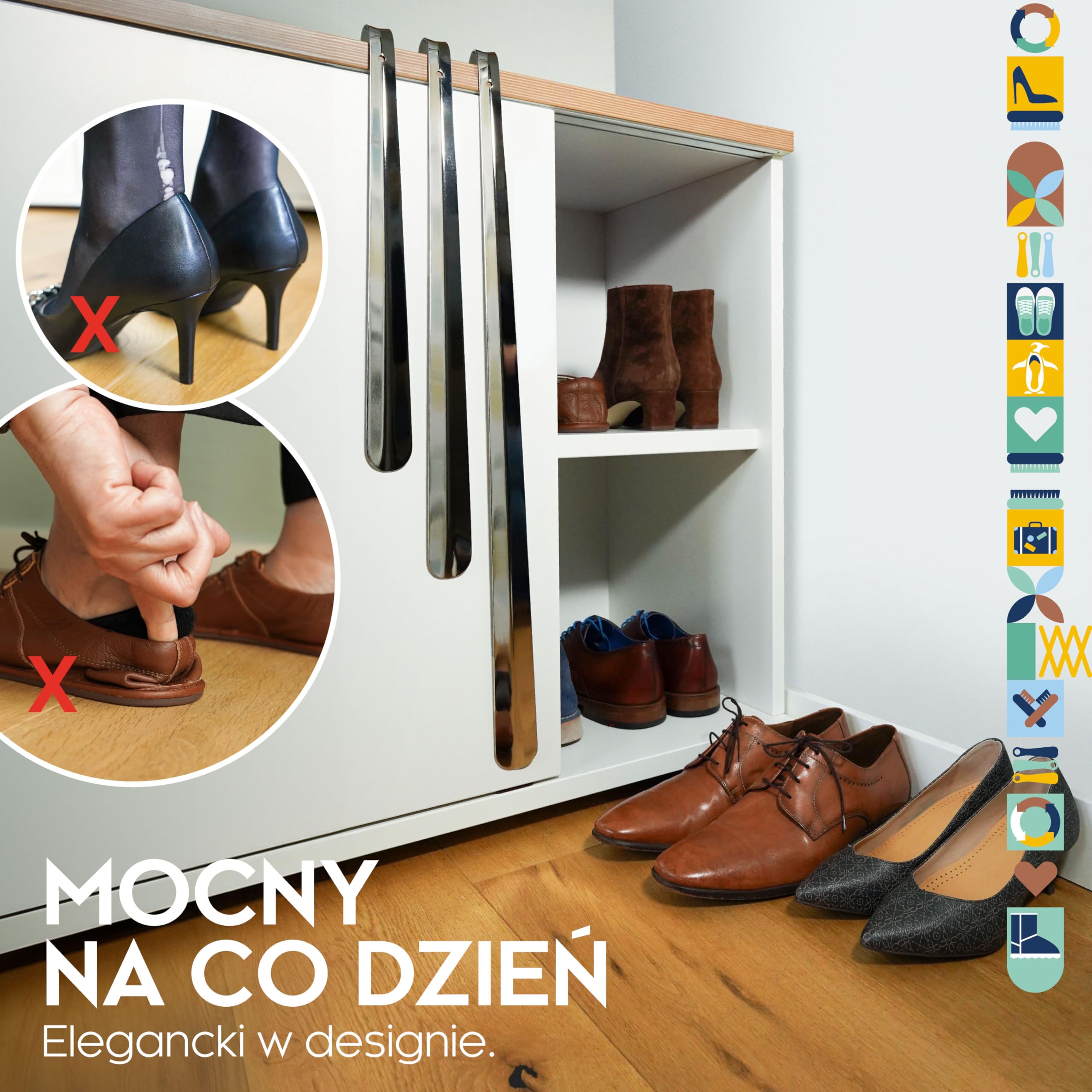 biped łyżka do butów metal długa 42 cm – stal nierdzewna z haczykiem do zawieszenia – solidna i elegancka metalowa łyżka do butów wysokiej jakości z2795