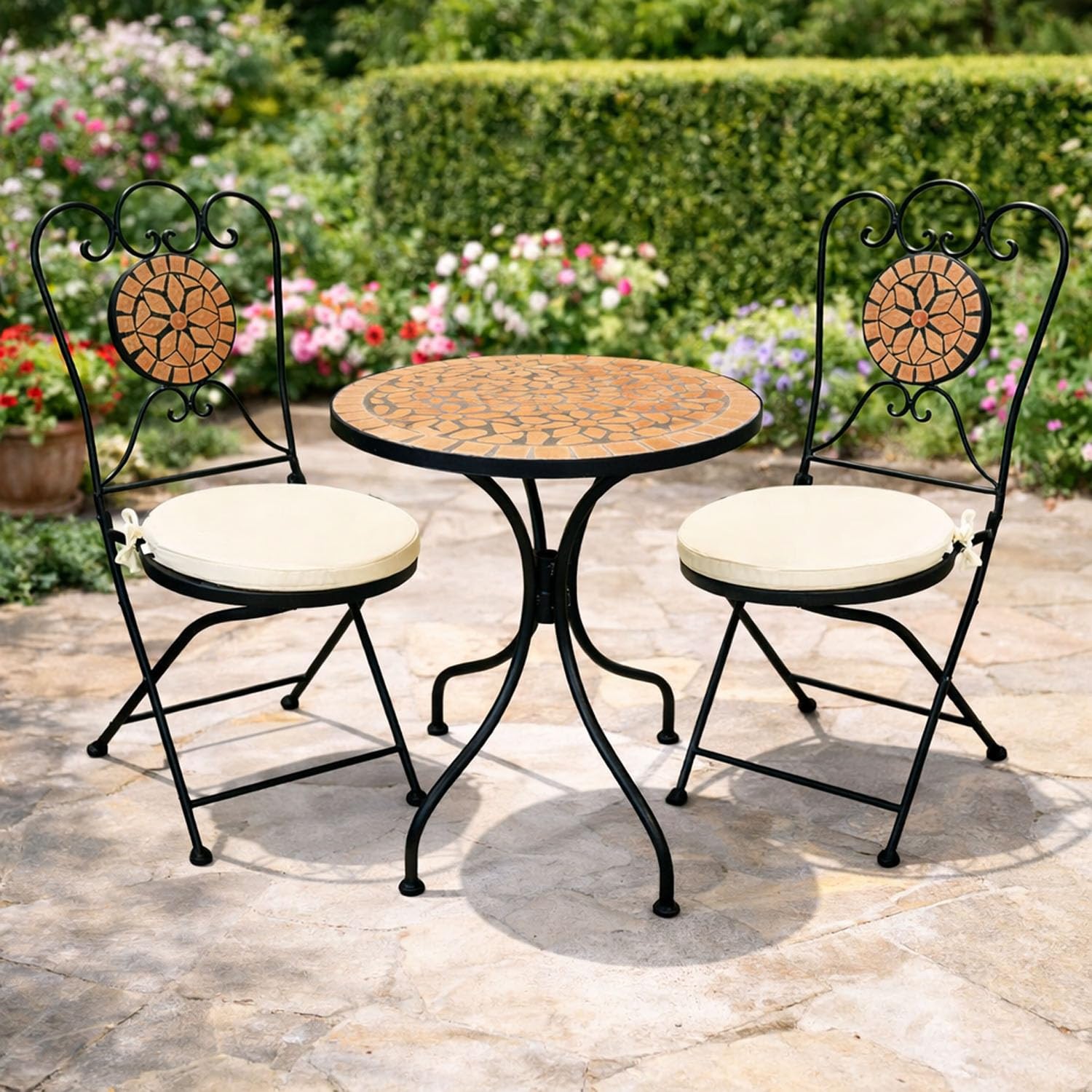 Mosaik Sitzgarnitur Sitzgruppe Gartentisch Stühle Gartengarnitur Gartenmöbel Bistrotisch Set 3-teilig Garten
