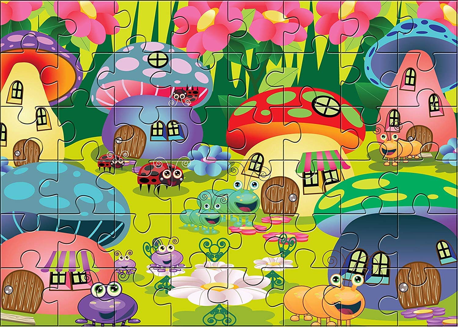 Kidz Valle Mushroom Houses 48 Piece Jigsaw Puzzles for Kids Age 4 Years and Above, Size: 24.7 cm X 17.4 cm