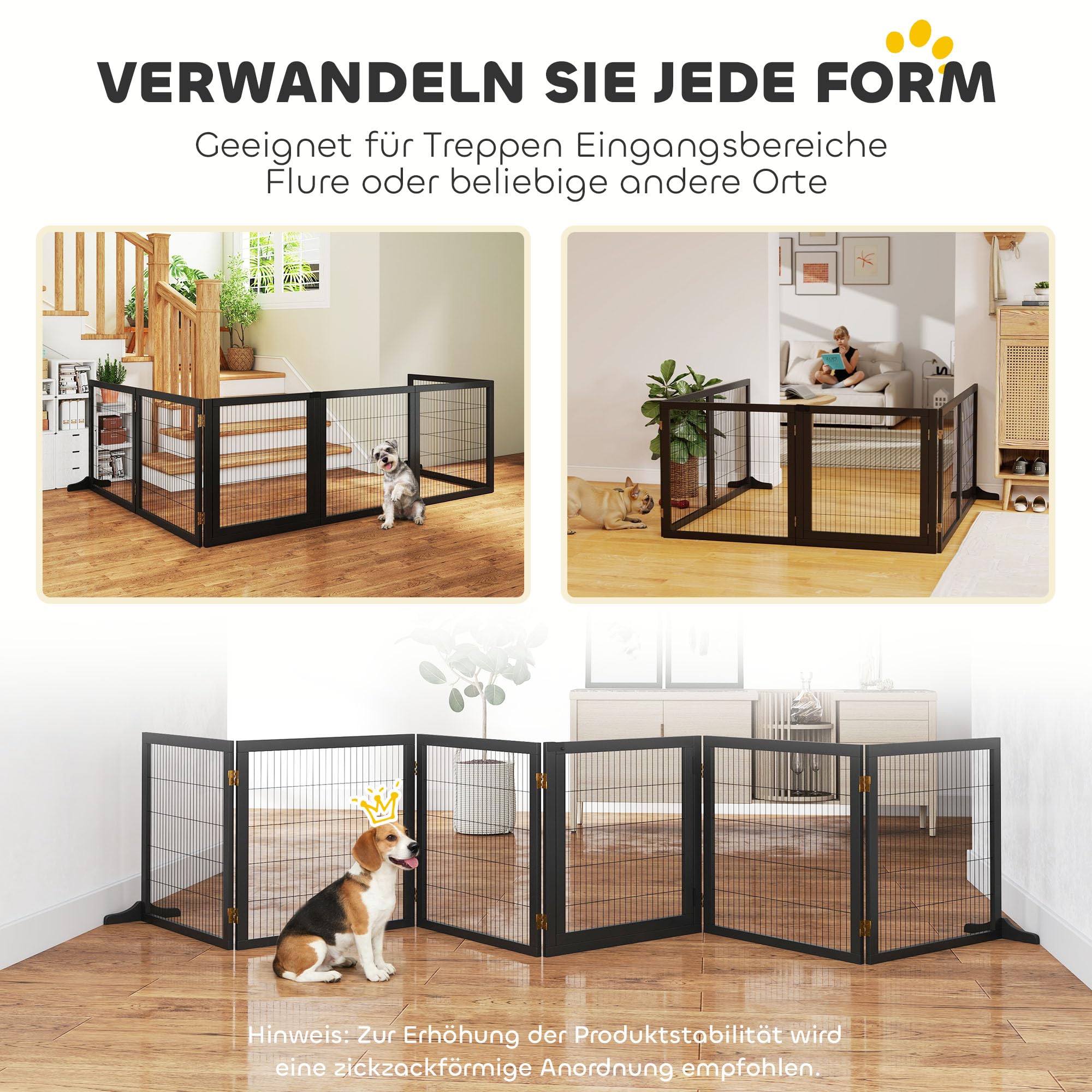 PawHut Puerta de seguridad Barrera para perros Puerta de seguridad con reposapiés Puerta para perros Puerta de seguridad para chimenea y estufa, plegable bidireccional Madera de pino Metal Negro 432 x