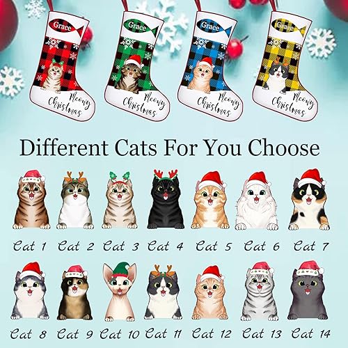 Miniatura 2 de Medias de Navidad personalizadas para gatos calcetines de Navidad a cuadros para mascotas calcetines de Navidad con nombre perros peces de hueso