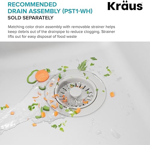 Miniatura 10 de KRAUS KGD-441 Quarza - Fregadero de cocina de granito de doble montaje de 25 pulgadas, color blanco