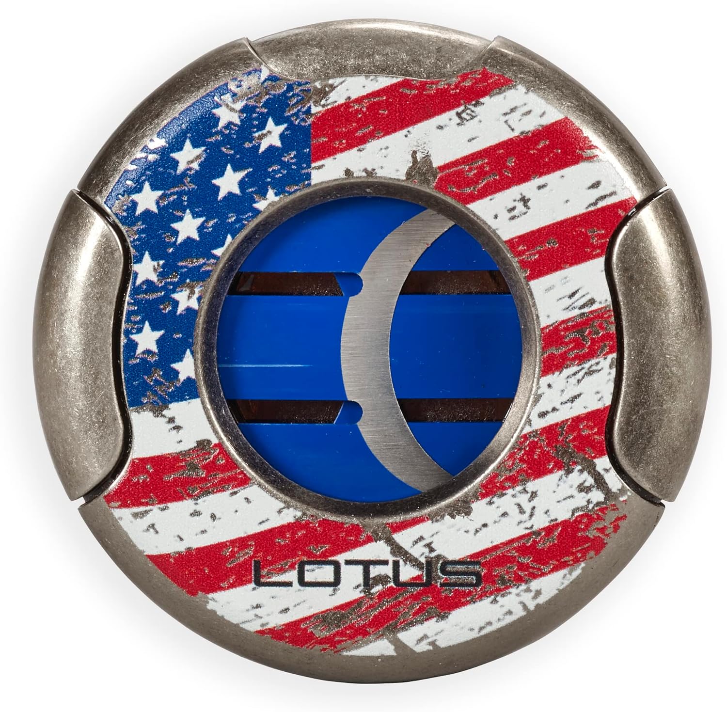 Lotus Meteor Cigar Cutter with Double Guillotine Blades, All Metal Housing, Single or Double Action, Spring Loaded Locking Mechanism, Compact Slim Design (American Flag)