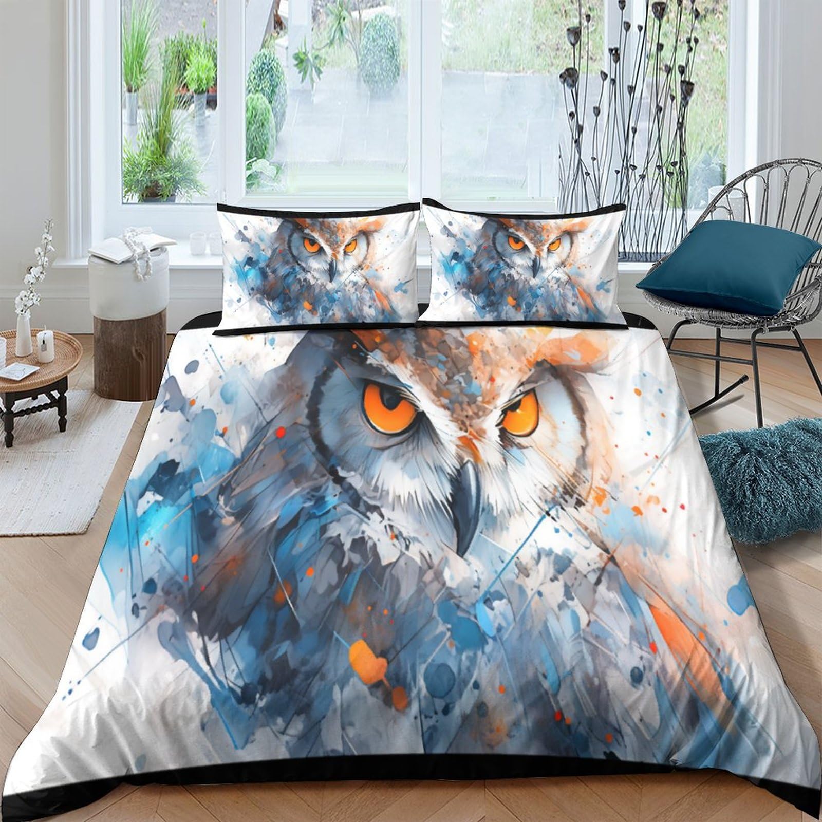 Housse de couette 200x200 hiboux avec taies lit double