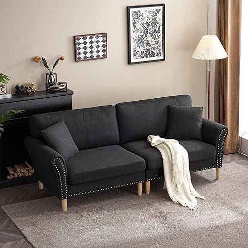 Karl home 83" Sofa Couch Comfy Loveseat Sofa Mid-Century Living Room Furniture Black Sofa with Rivet Decor 3-Seat Sofa for Living Room, Bedroom, Apartment, Office