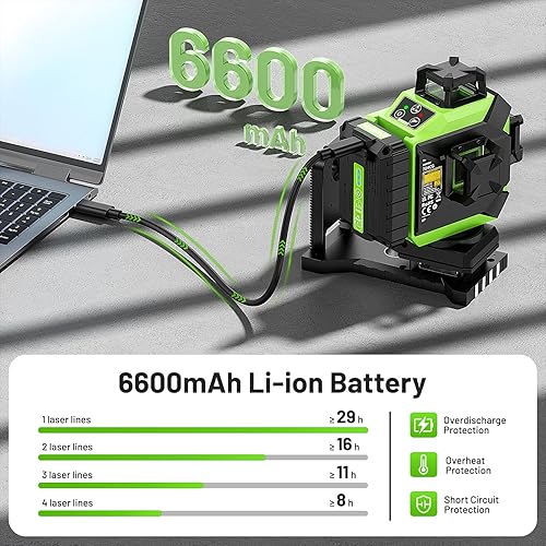 Miniatura 3 de Huepar Nivel láser de 4x360 autonivelante de haz verde 4D de línea cruzada de 16 líneas herramienta láser de suelo de baldosas -2x360 líneas láser